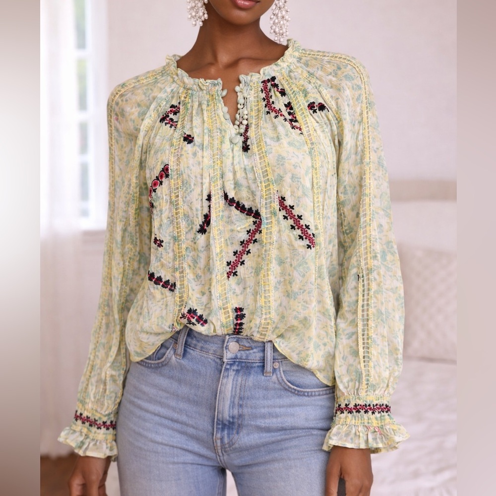 Bhanuni By Jyoti Anthropologie Floral Embroidered Blouse